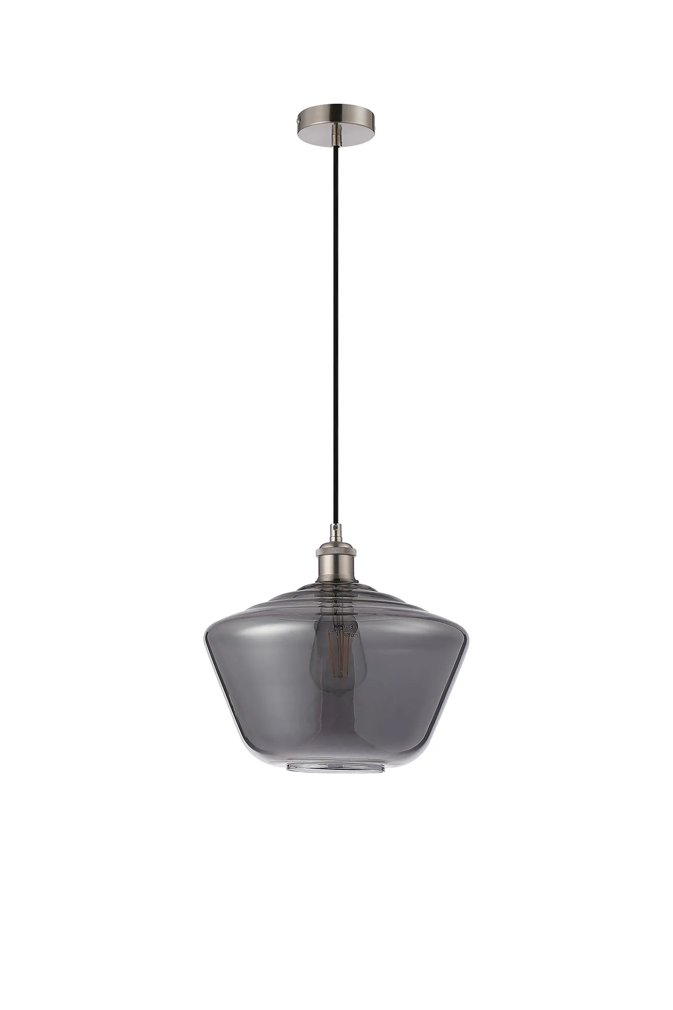 Cawdor Single Pendant, 1 Light E27, Satin Nickel/Black/Smoke Hexagonal Glass DK1140  Deco Cawdor